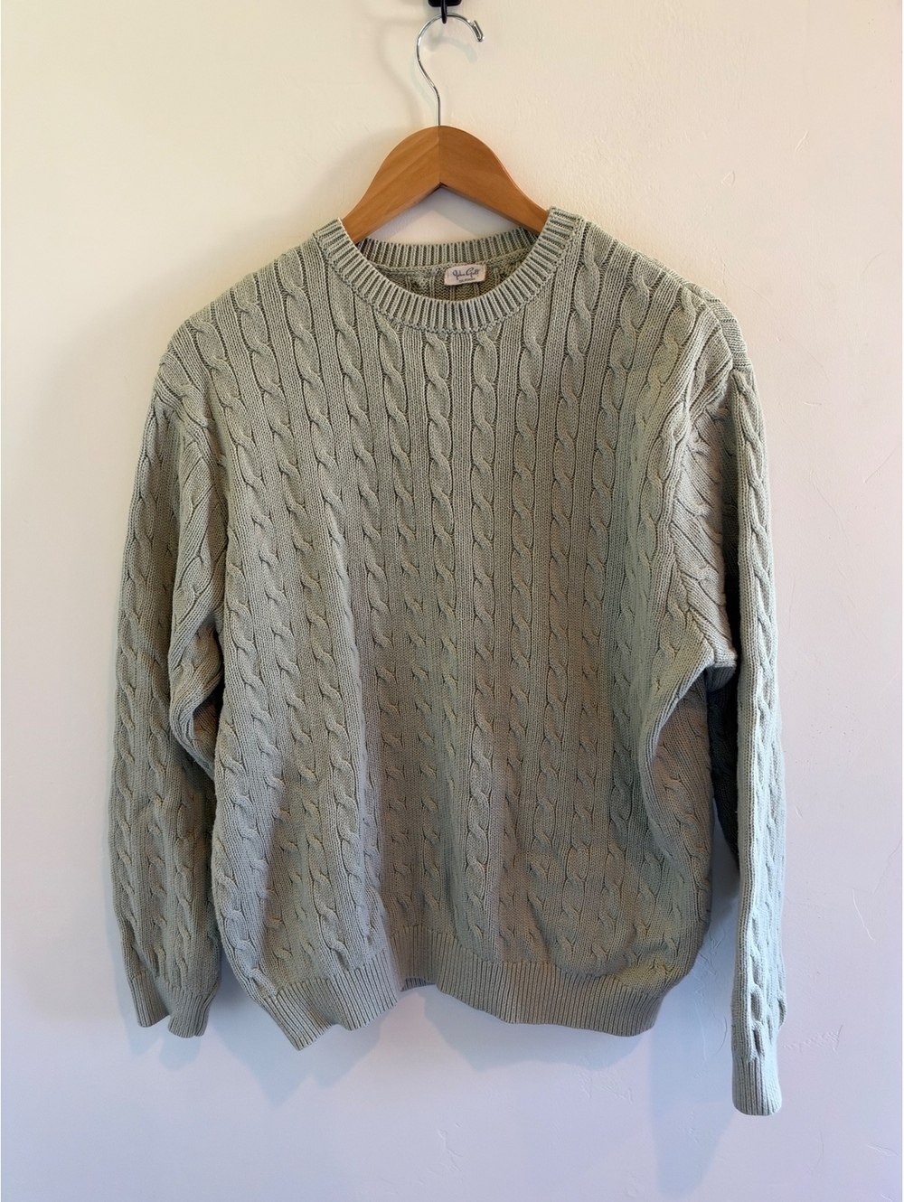 John Galt Sage Green Cable Knit Crewneck Sweater